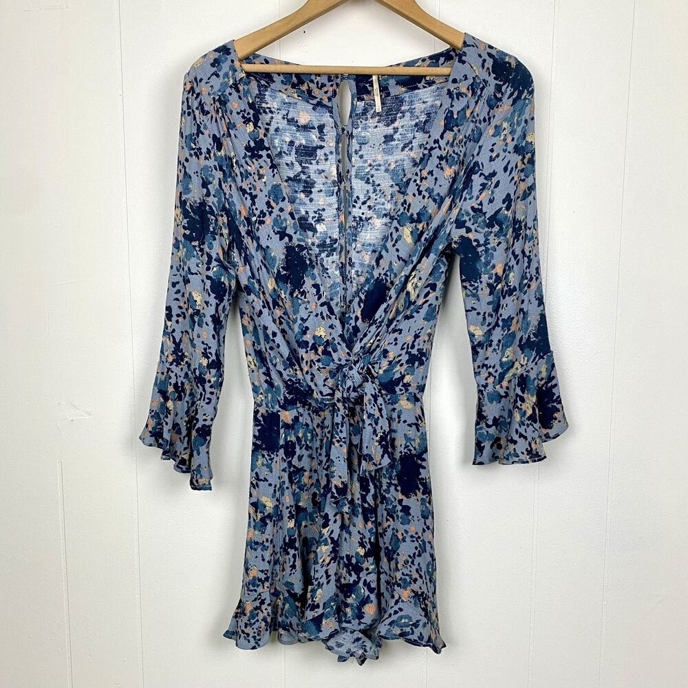 Free People All The Right Ruffles Blue Floral Shorts Romper Women’s XS
